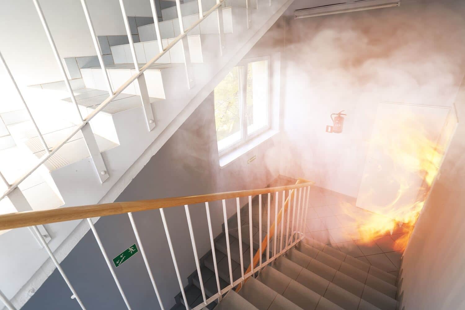 Fire on the stairs.